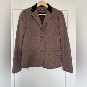 Chaps Wool Herringbone Blazer Brown Collar Cropped Equestrian Academia Size 4